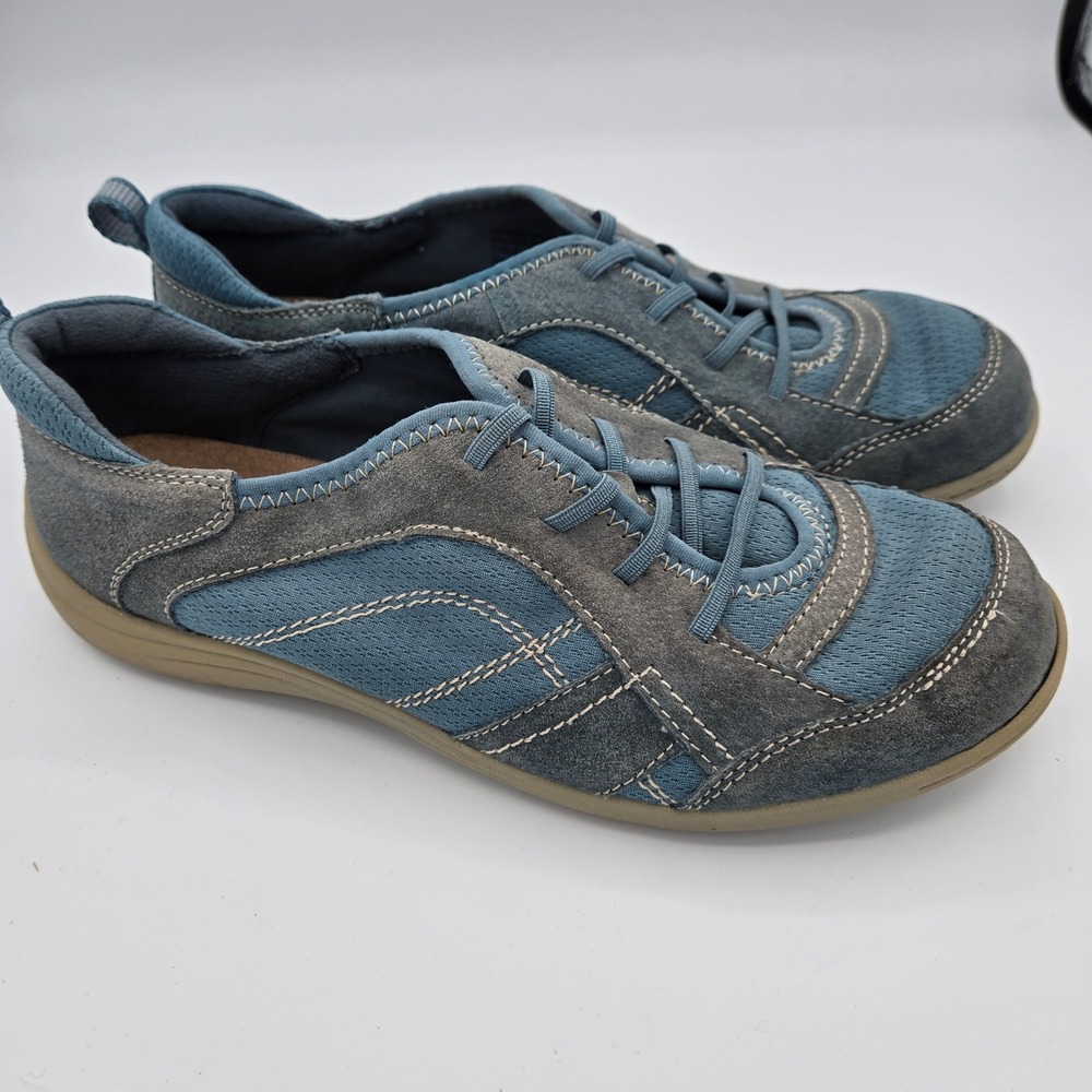 Earth Origins Women's Blue Gray Leather Slip On Comfort Shoes Sneakers